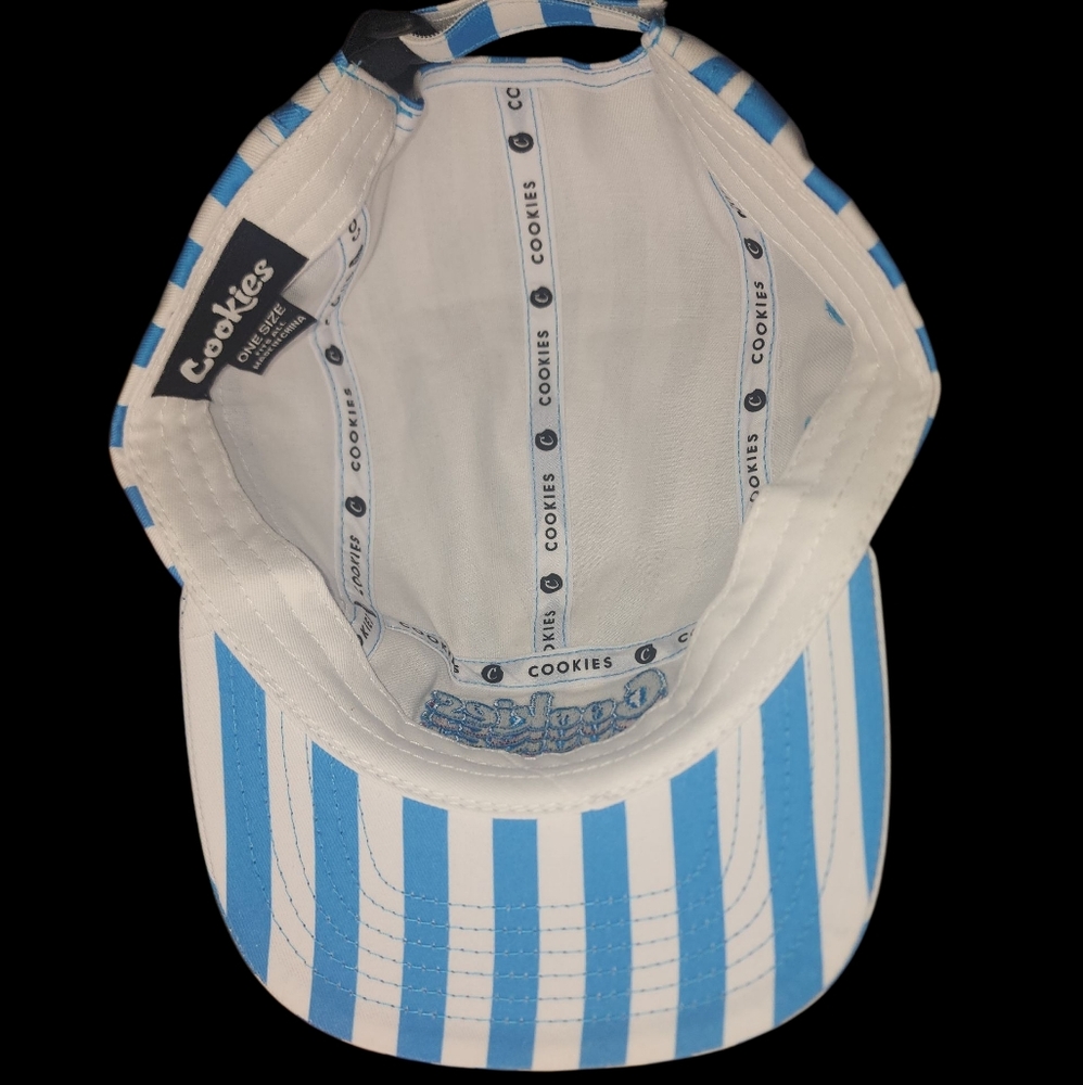 Brand New Cookies Blue and White Striped Cap With Zipper Pocket - Picture 2 of 4